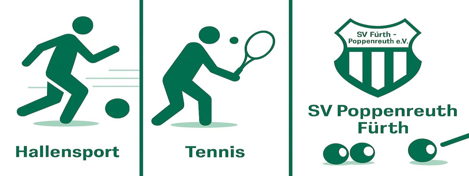 Das Bild Piktogramme für die Sportgruppen Hallensport, Tennis und Billard.